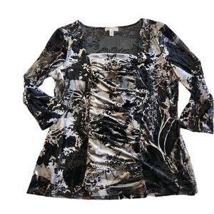 Dress Barn Y2K Ruched Velvet Burnout Semi Sheer Whimsygoth Witchy Grunge SZ XL